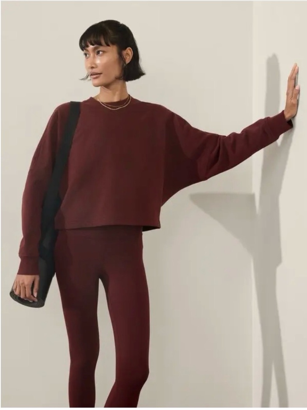 Athleta Cropped Crewneck Sweatshirt - Burgundy